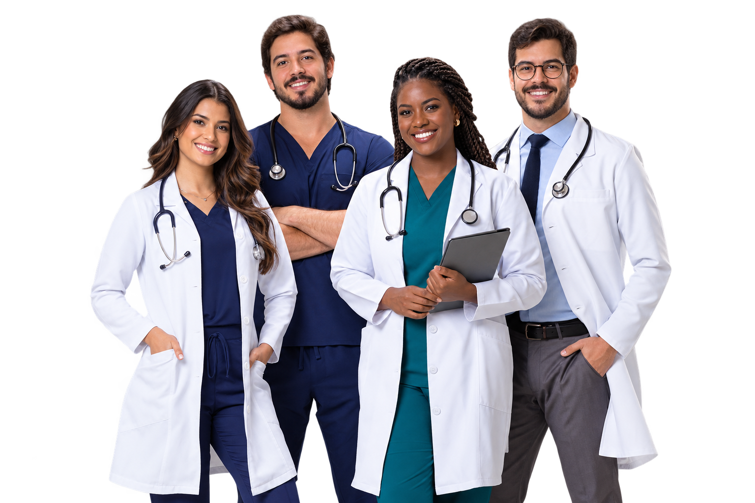 Quatro médicos jovens em formação continuada