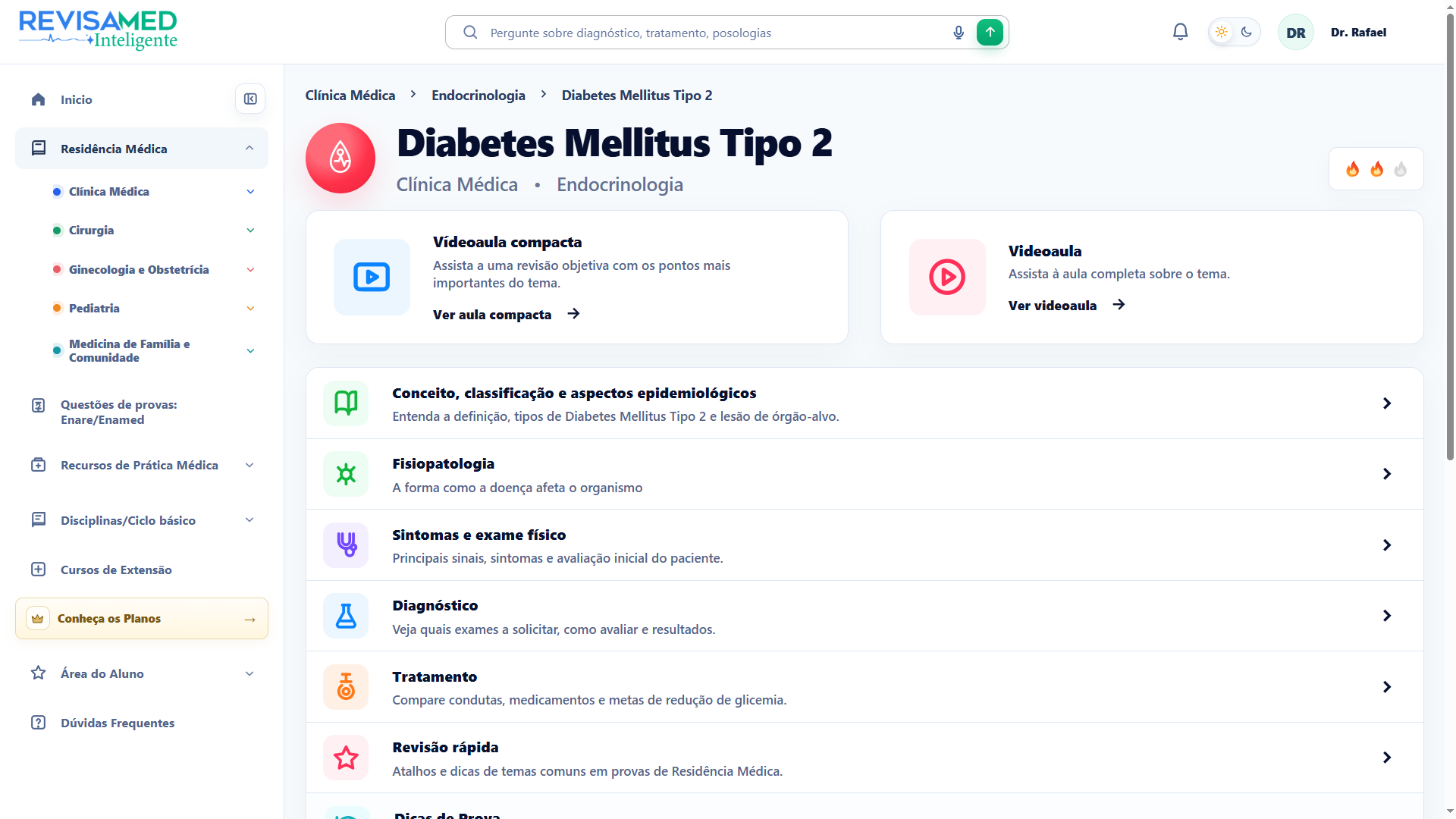 Trilha de Endocrinologia organizada por temas