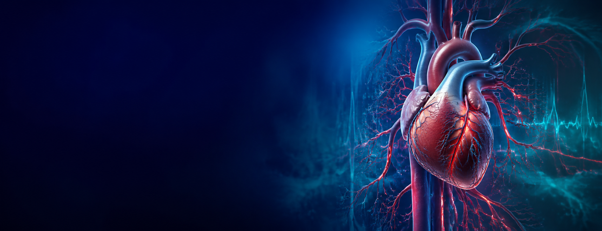 Ilustração médica do coração e do sistema arterial relacionada à hipertensão arterial sistêmica