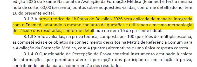 RECORTE DO EDITAL DO REVALIDA 2026.2 FALANDO DA PROVA NOS MESMOS PADRÕES DO ENAMED