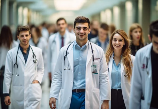 estudantes de medicina caminhando sorridentes para fazer a inscrição no Revalida 2025