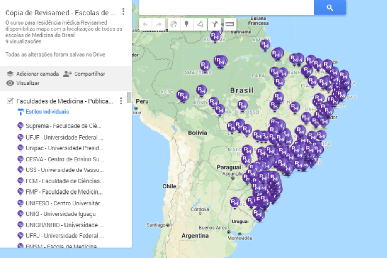 mapa das escolas de medicina no Brasil